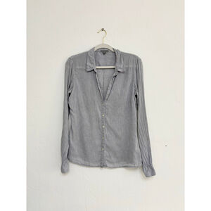 Women's JAMES PERSE Gray & White Striped Button Down Shirt Size 3 Cotton Flax